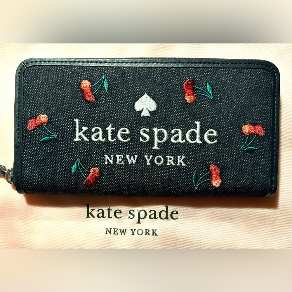 Kate Spade Ella Large Cherry Continental Wallet/Denim Mullti